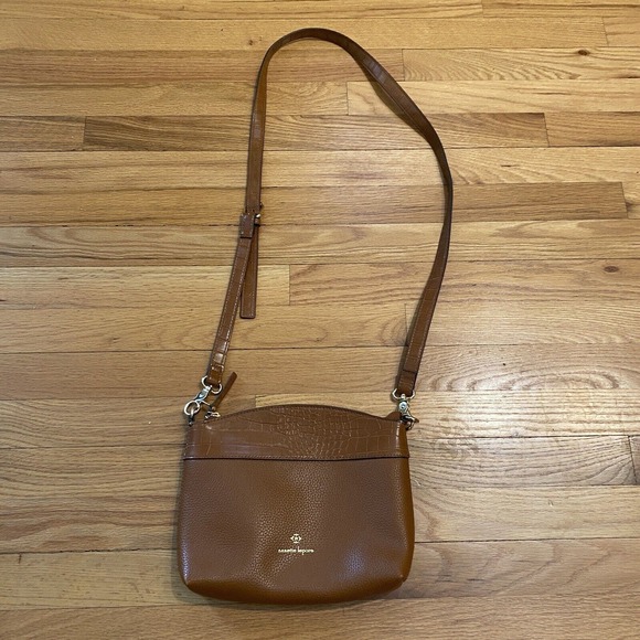 Nanette Lepore Crossbody Pebbled Faux Leather Croc Embossed Bag Brown Gold - Picture 2 of 15